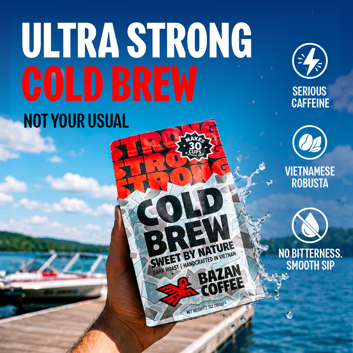 Cold brew filter pack steeping in a pitcher