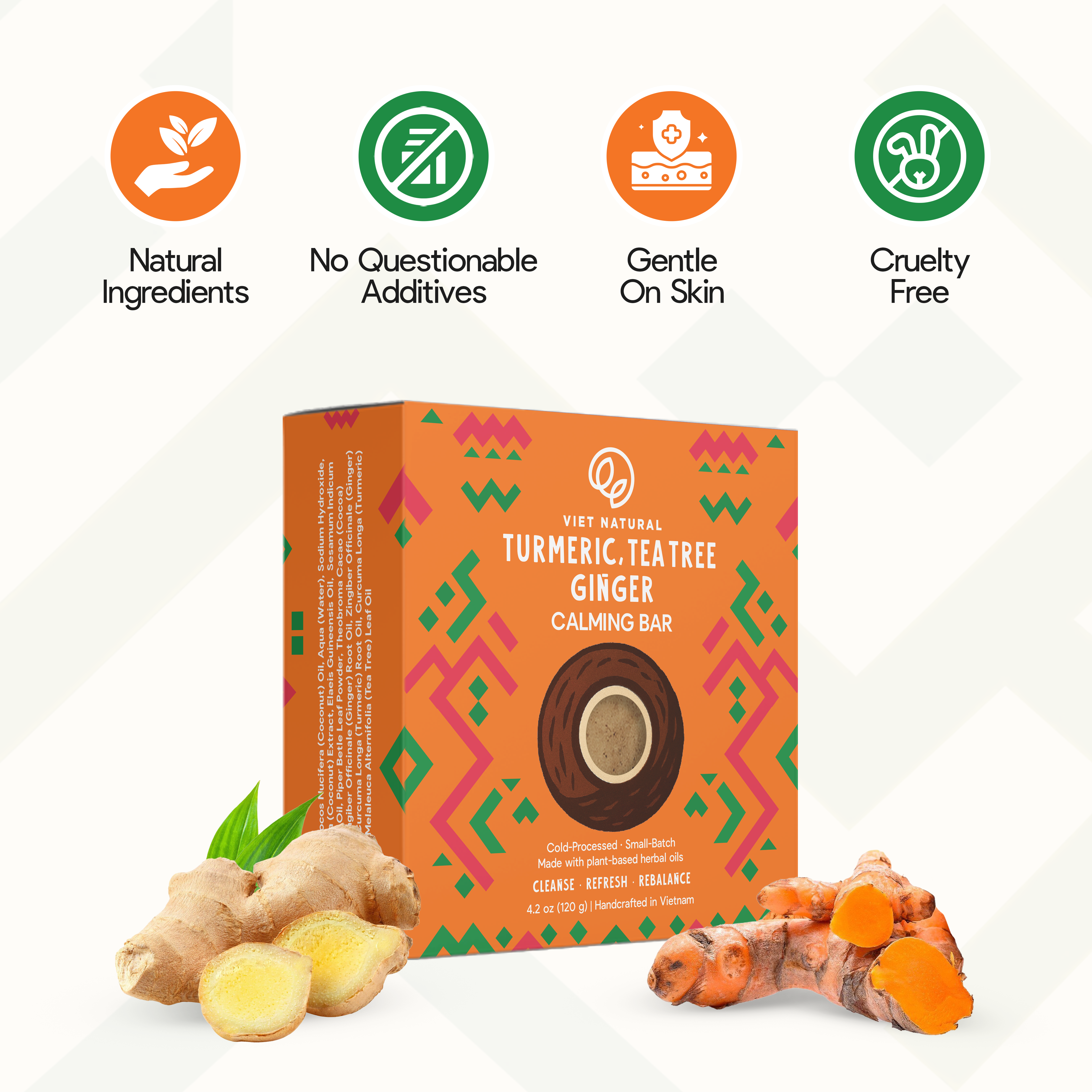 Turmeric, Tea Tree & Ginger Soap Bar for Acne, Oily & Sensitive Skin
