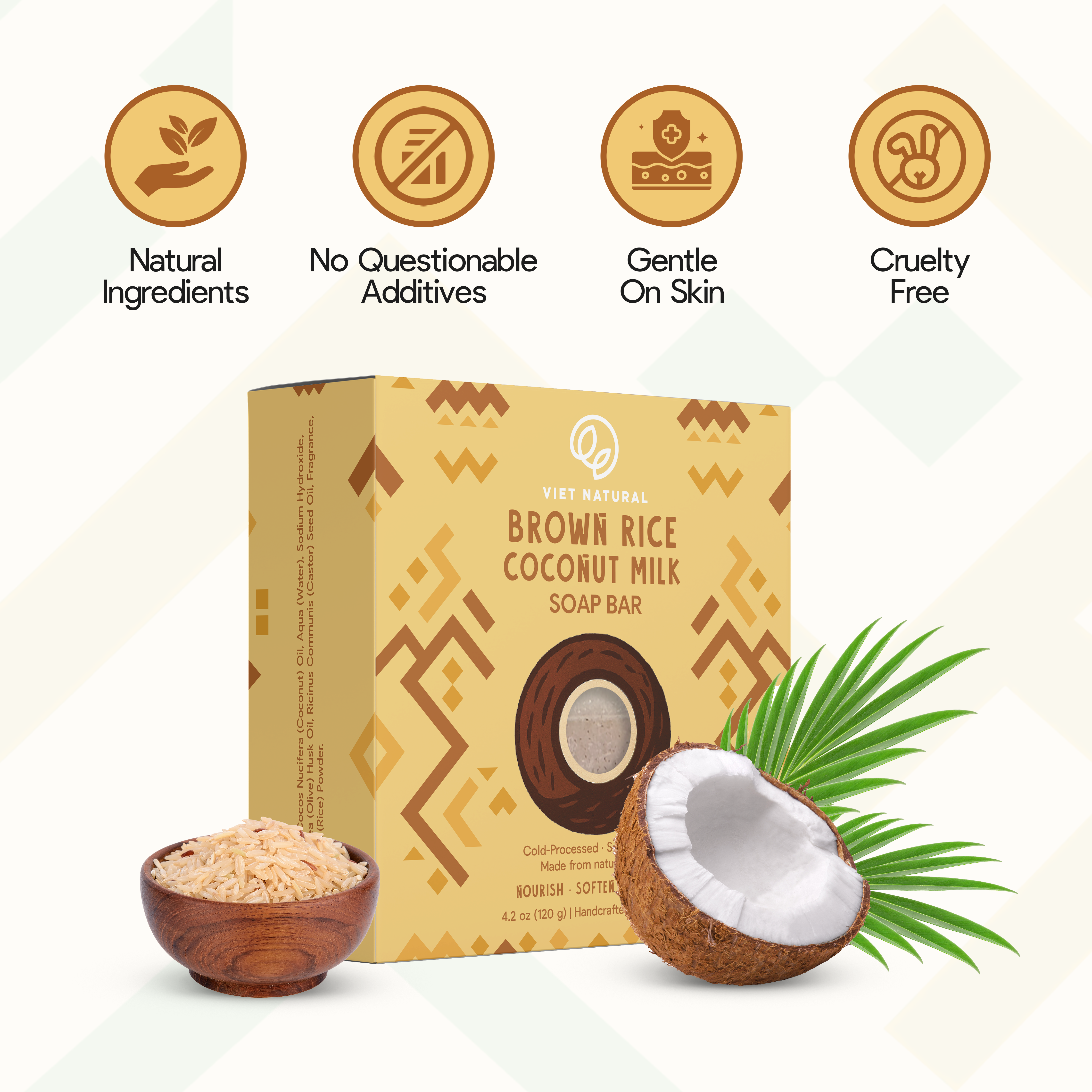 Brown Rice & Coconut Milk Soap Bar – Natural Exfoliating & Hydrating Skincare