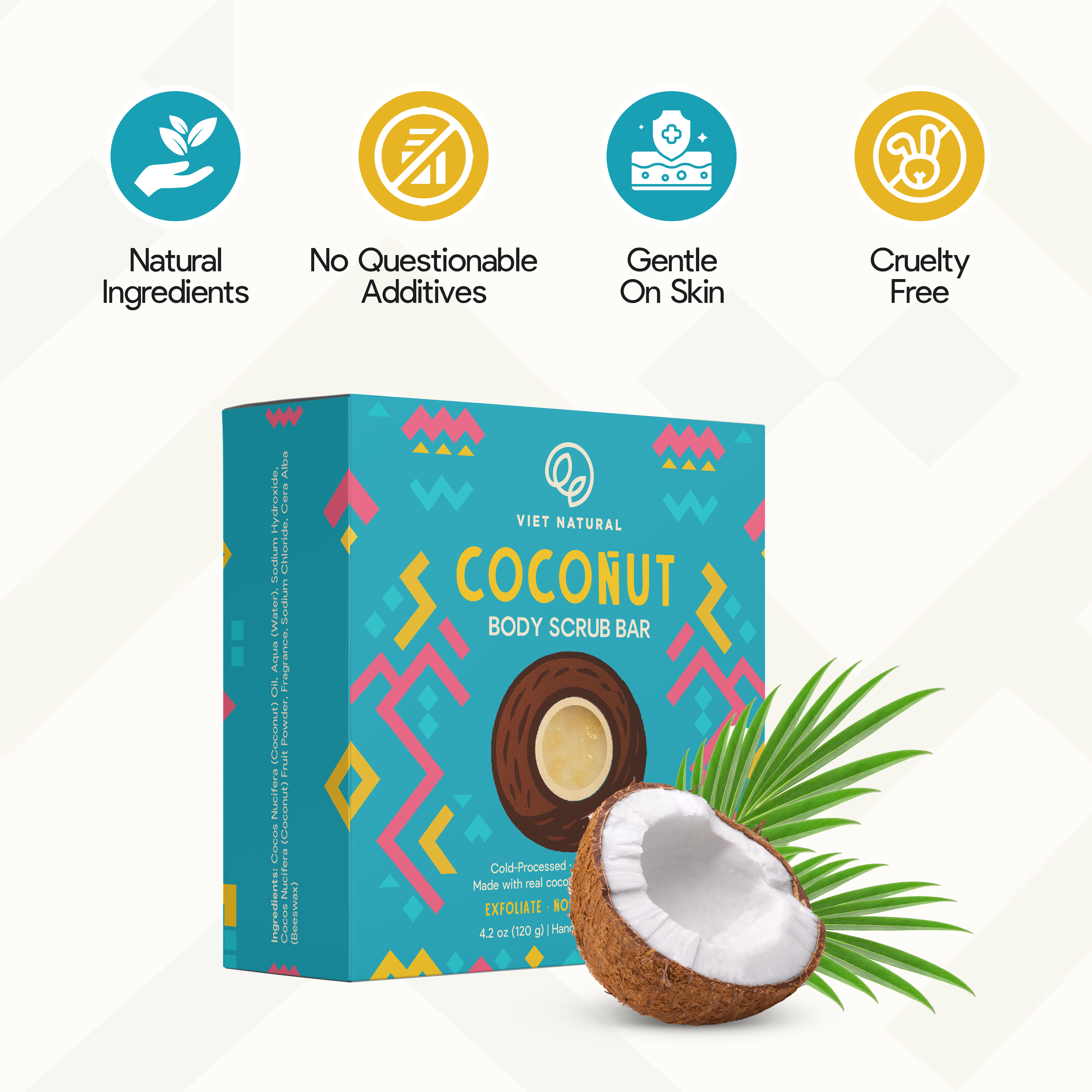 Coconut Body Scrub Soap Bar for Glowing Skin – Gentle Exfoliation & Deep Hydration with Coconut Oil & Beeswax