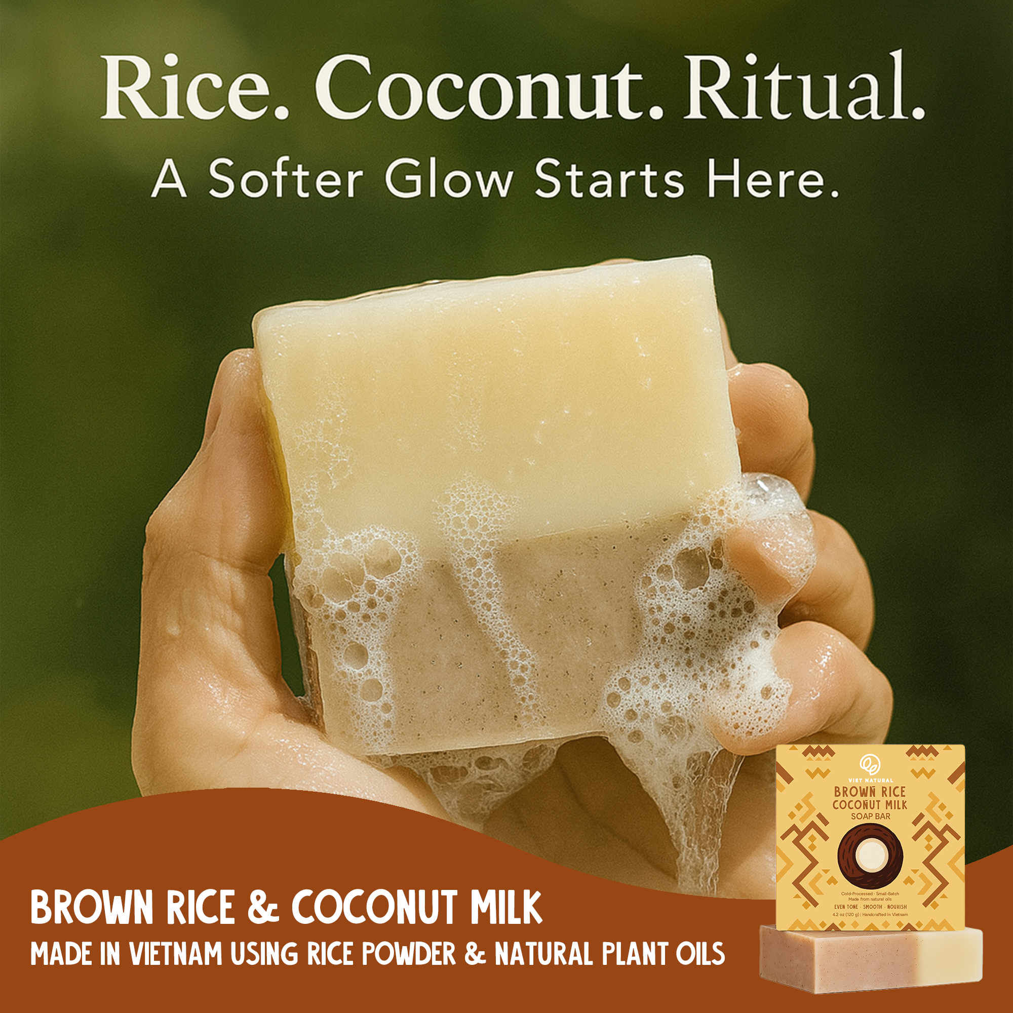 Brown Rice & Coconut Milk Soap Bar – Natural Exfoliating & Hydrating Skincare
