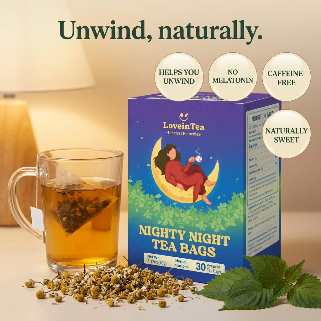 Pyramid tea bags of perilla and lotus leaf blend